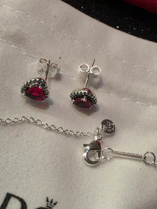 Conjunto Pandora Corazón Rojo Plata
