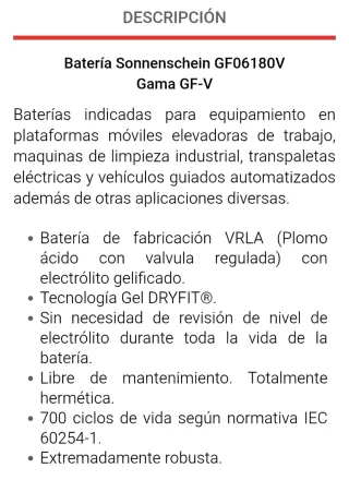 Batería Gel Sonnenschein GF06180V 6V 180Ah