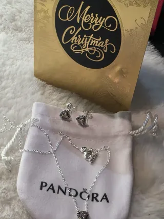 Conjunto Pandora Corazón Plata y Rosa