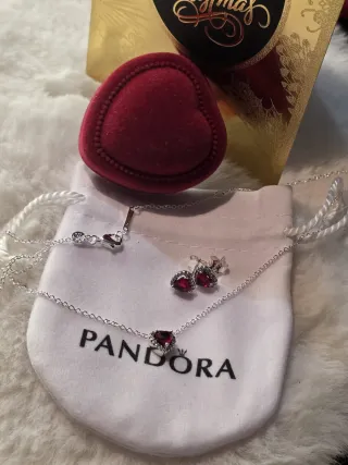 Conjunto Pandora Corazón Rojo Plata