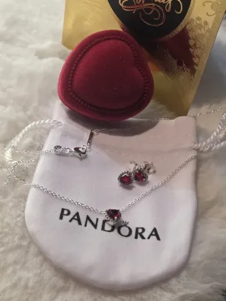 Conjunto Pandora Corazón Rojo Plata