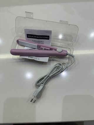 Mini plancha de pelo rosa y blanca