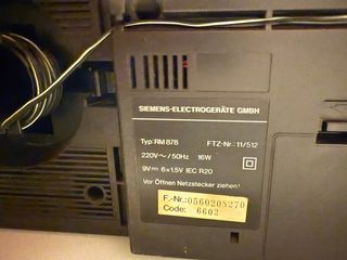 Radio Cassette Siemens Club 878 Negra de 1985