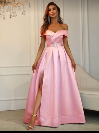 Vestido de fiesta rosa satén dama de honor