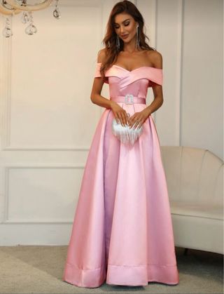Vestido de fiesta rosa satén dama de honor