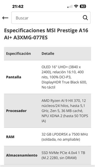 Portátil MSI Prestige A16 AI+ Ryzen 9
