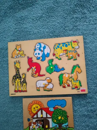 2 Puzzles Madera Niños Animales Granja