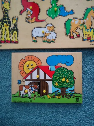 2 Puzzles Madera Niños Animales Granja
