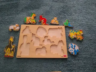 2 Puzzles Madera Niños Animales Granja