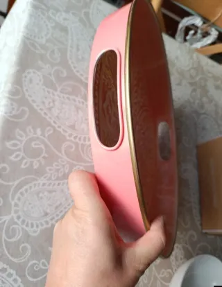 Bandeja decorativa cerámica con asas doradas