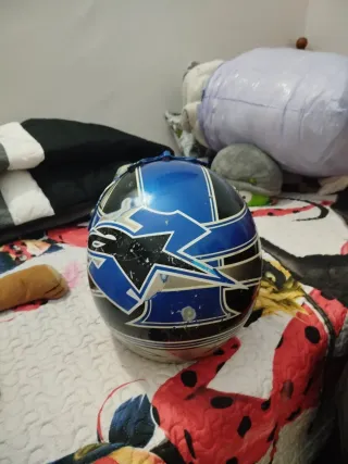 Casco Nitro Racing Azul y Blanco de fibra.de CARBO