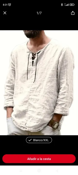 Camisa Medieval Hombre Blanca Talla XXL