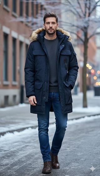 Parka hombre azul con capucha