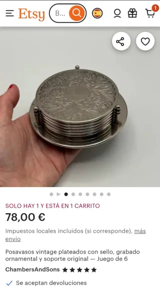 Posavasos bañados en Plata  Vintage años 50
