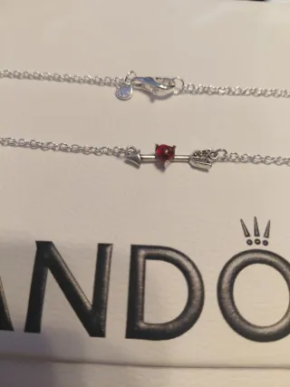 Collana Pandora Cuore e Freccia Argento Rosso