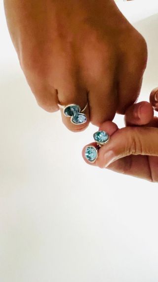 Conjunto Anillo y Pendientes Azul Plata