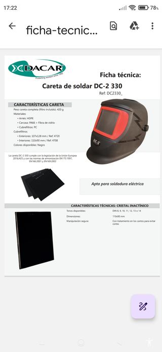 Careta Soldador DC-2. Como nueva.