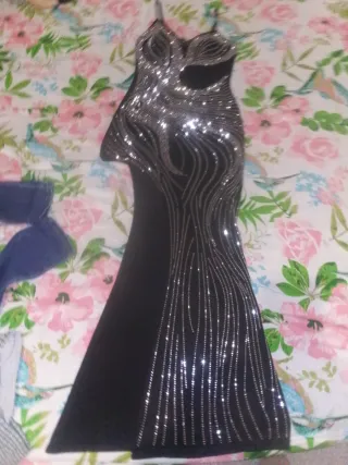 Vestido largo pedrería negro talla M y L