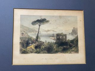 Incisione Originale Baia di Baia Napoli Italia
