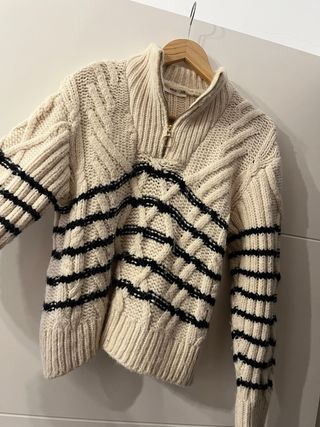 Jersey Mango Beige y Negro Talla S