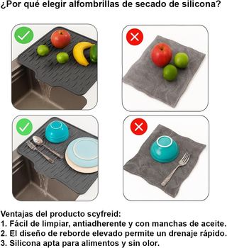 Alfombrilla Escurreplatos Silicona 41x33 cm Gris