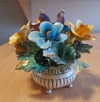 Centrotavola Capodimonte Fiori Ceramica