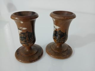 Coppia Bicchierini Legno Dipinti