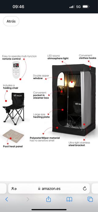 Sauna infrarroja portátil