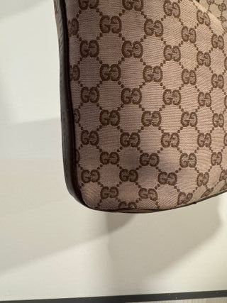 Bolso Hombro Gucci GG Tela Beige y Marrón