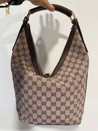 Bolso Hombro Gucci GG Tela Beige y Marrón