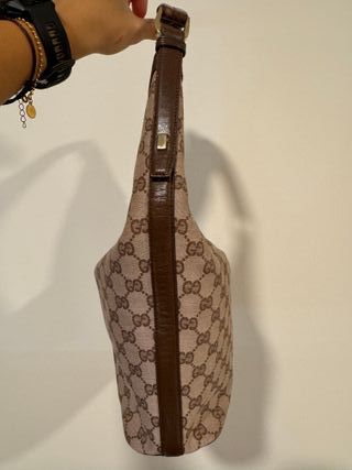 Bolso Hombro Gucci GG Tela Beige y Marrón