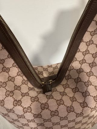 Bolso Hombro Gucci GG Tela Beige y Marrón