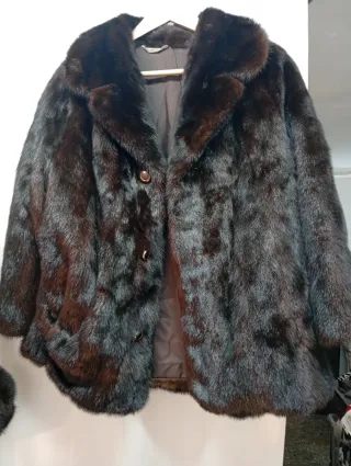 Abrigo vintage piel marrón/negro Con bolso a conju