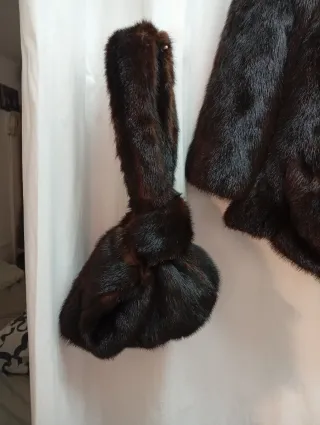 Abrigo vintage piel marrón/negro Con bolso a conju