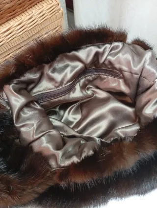 Abrigo vintage piel marrón/negro Con bolso a conju