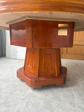 Mesa comedor redonda madera y cristal vintage