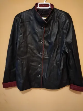 Chaqueta Piel Mujer Talla 46 Negra y Roja