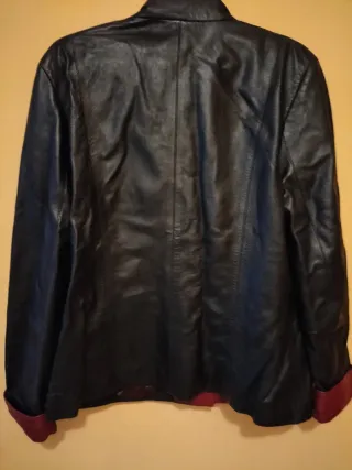 Chaqueta Piel Mujer Talla 46 Negra y Roja