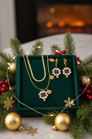 Conjunto 18klt Chapado Oro Trébol