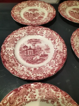 6 Platos Llanos Cartuja Rojos nuevos