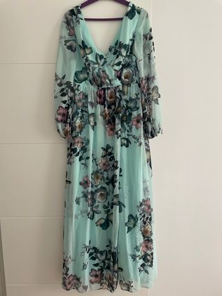 Vestido largo verde agua floral largo 1,43cm