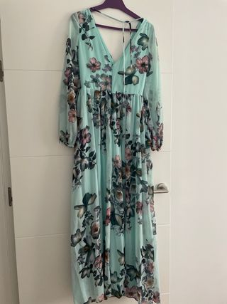 Vestido largo verde agua floral largo 1,43cm