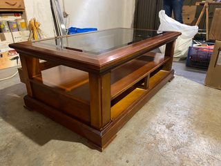 Mesa de centro madera cerezo y cristal