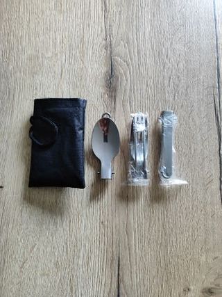 Cubiertos plegables inox + funda | Camping