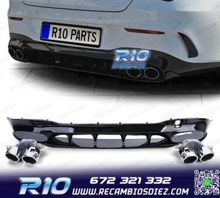 DIFUSOR MERCEDES CLA C118 19- LOOK AMG NEGRO BRILLO + COLAS