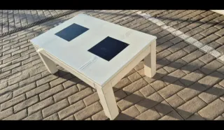 Mesa de salón elevable con detalles en cristal