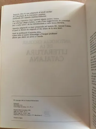 Llibre Antologia escolar de la literatura catalana