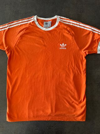Camiseta Adidas Naranja Rayas Blancas