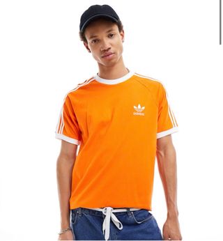Camiseta Adidas Naranja Rayas Blancas