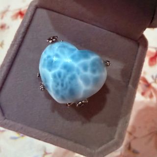 Anillo Corazón Larimar Natural Plata 925 ajustable